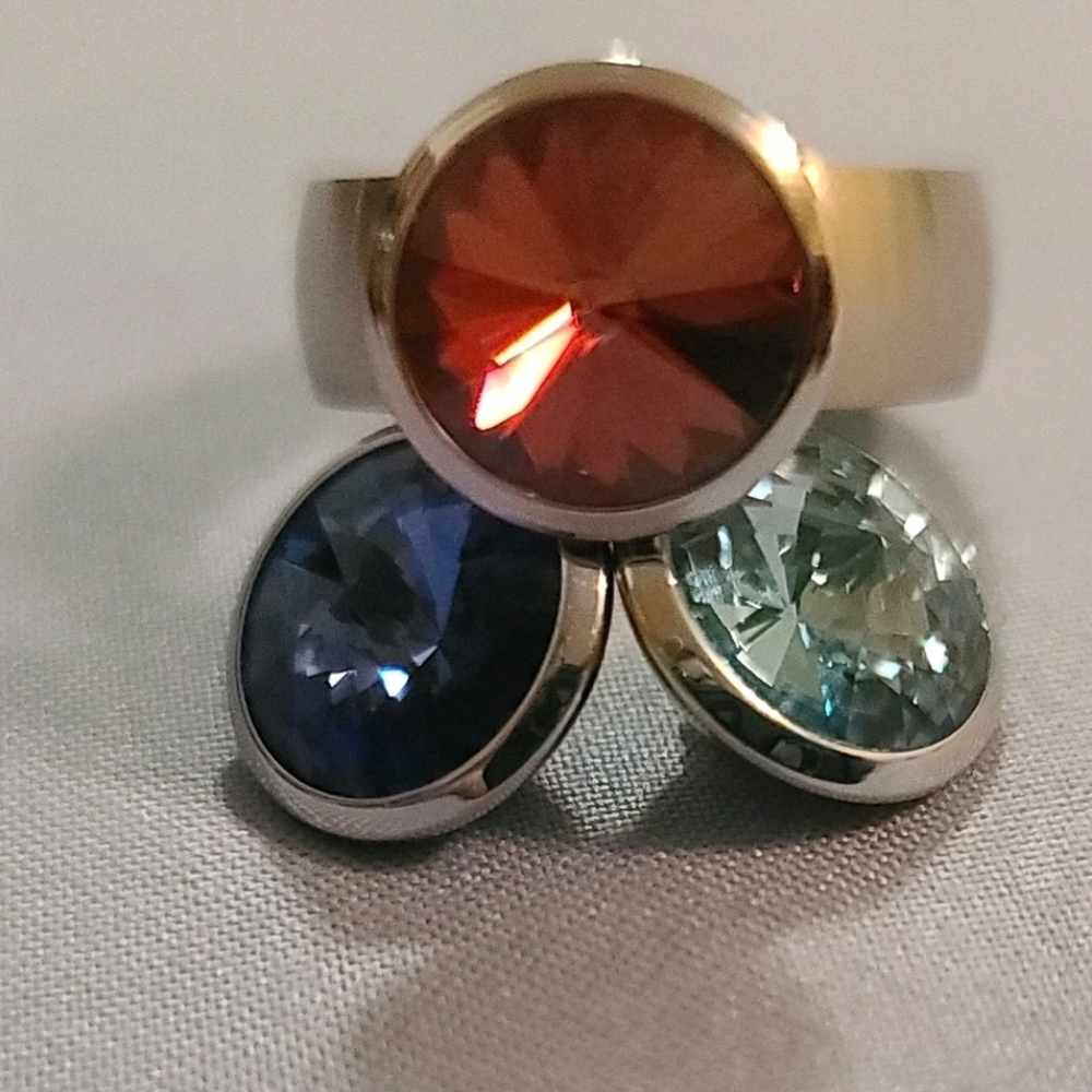 Inox Stainless Interchageable Sapphire Aquamarine Garnet Color Cabochon Gem Ring - Picture 3 of 8